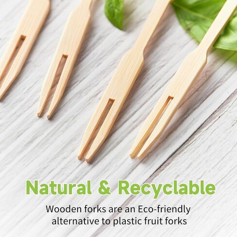 Ohumirt 320 PCS Bamboo Appetizer Forks, 3.5 Inches Disposable Mini Forks Cocktail Forks Party Toothpicks for Appetizer, Charcuterie, Fruit in Kuwait