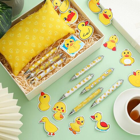 Frienda Yellow Duck Stationery Set Gifts for Duck Lovers Back to School Gel Ink Pens Retractable Pens 0.5 mm Funny Stickers and Pencil Bag Teacher Gift for Office Home Supplies in Saudi Arabia
