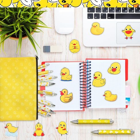 Frienda Yellow Duck Stationery Set Gifts for Duck Lovers Back to School Gel Ink Pens Retractable Pens 0.5 mm Funny Stickers and Pencil Bag Teacher Gift for Office Home Supplies in Saudi Arabia