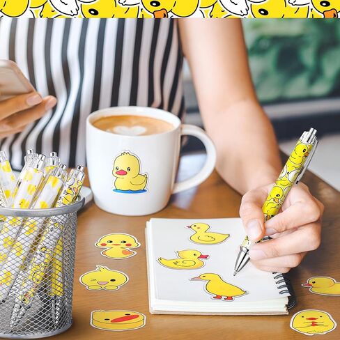 Frienda Yellow Duck Stationery Set Gifts for Duck Lovers Back to School Gel Ink Pens Retractable Pens 0.5 mm Funny Stickers and Pencil Bag Teacher Gift for Office Home Supplies in Saudi Arabia