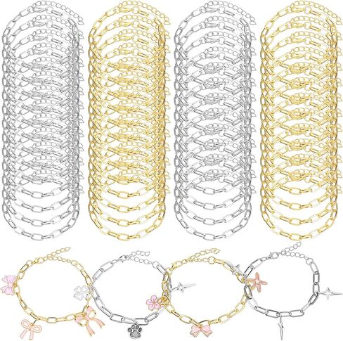 WANMU 50 حزمة سوار سوار سلسلة كبيرة من الذهب الذهب paperclip سلسلة مطلي بالسلاسل الورقية من الفولاذ المقاوم للصدأ من الفولاذ المقاوم للصدأ الأساور ، سوار سحر 6.5 بوصة مع مشابك جراد البحر للنساء لصناعة المجوهرات ديي (الذهب ، الفضة) in Saudi Arabia