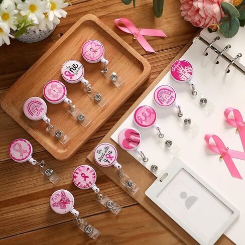 cholemy 24 pcs شرائط الوردي بكرات شارة مع قص مقطع الشريط الطبي القابل للسحب شارة بكرة لطيفة التمريض لسرطان الوعي بكرات الشارة لممرضة المساعدات إكسسوارات الطالب ، 12 أنماط in Saudi Arabia