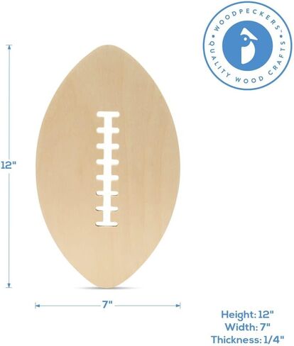 Football Wood Cutouts 12 x 7-inch, Pack of 1 Unfinished Wood Crafts Blank, Wooden Shapes for Crafts & Party Decor, by Woodpeckers in Saudi Arabia