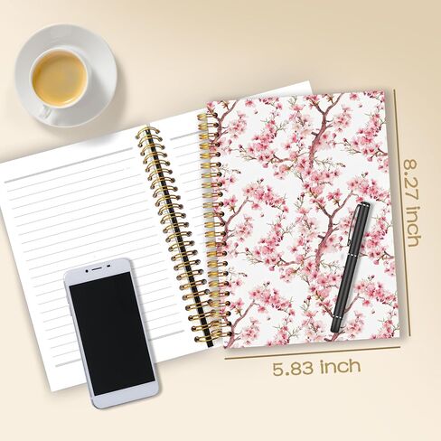 WARDOS Cherry Blossom Spiral Notebook Journal 5.5x8.3, Pink Floral Journal for Women, Japanese Flower Notebook, Cherry Blossom Gifts, Pink Office Supplies in Saudi Arabia