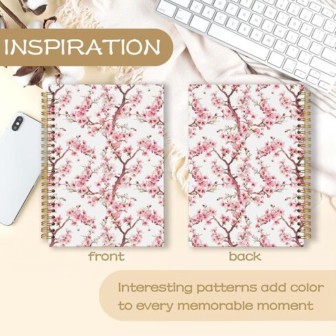 WARDOS Cherry Blossom Spiral Notebook Journal 5.5x8.3, Pink Floral Journal for Women, Japanese Flower Notebook, Cherry Blossom Gifts, Pink Office Supplies in Saudi Arabia