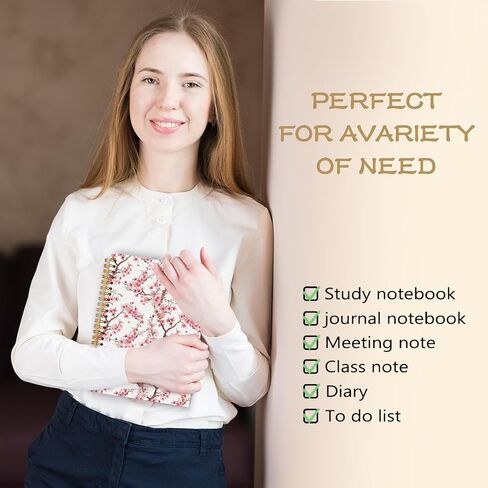 WARDOS Cherry Blossom Spiral Notebook Journal 5.5x8.3, Pink Floral Journal for Women, Japanese Flower Notebook, Cherry Blossom Gifts, Pink Office Supplies in Saudi Arabia