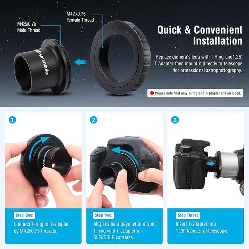 Astromania T-Ring and M42 to 1.25" Telescope Adapter (T-Mount) for All Canon EOS SLR/DSLR Cameras in Kuwait