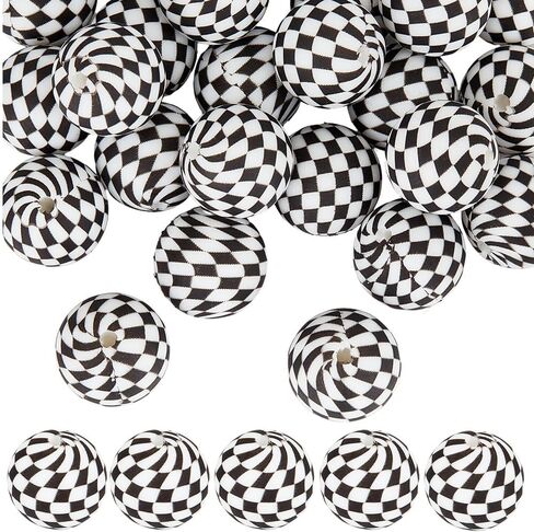 SUNNYCLUE 45Pcs Silicone Round Beads Ball Bead Rubber Checkered Print Black and White Pattern Classic Plaid Focal Spacer Sphere Bead for Crafts Christmas DIY Jewelry Bracelet Keychain Necklace Making in Saudi Arabia