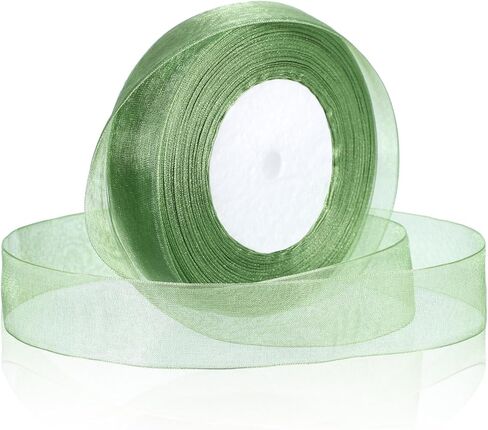 Green Organza Ribbon for Gift Wrapping, 1 Inch 50 Yards Green Sheer Organza Ribbon Chiffon Fabric Ribbons for Gift Wrapping, Flower Bouquet, Wedding, Christmas, Crafts, Decoration in Kuwait