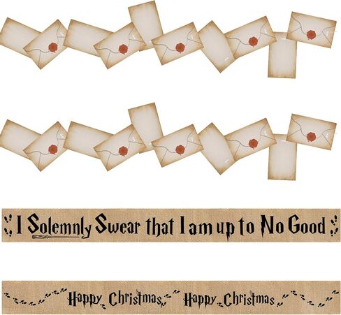 2 Set 62''x 4'' Christmas Tree Burlap Ribbon Garland, Wizard Burlap Ribbon Tree Decoration with 2 String Letter Cards, Xmas Rustic Burlaps Ribbons Decor for Christmas Hanging Home DIY Craft in Kuwait