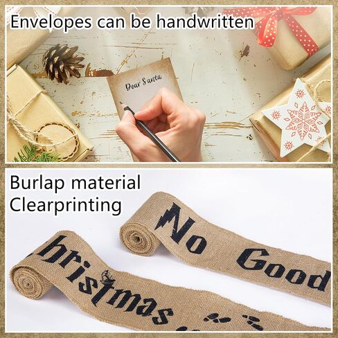 2 Set 62''x 4'' Christmas Tree Burlap Ribbon Garland, Wizard Burlap Ribbon Tree Decoration with 2 String Letter Cards, Xmas Rustic Burlaps Ribbons Decor for Christmas Hanging Home DIY Craft in Kuwait