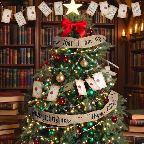 2 Set 62''x 4'' Christmas Tree Burlap Ribbon Garland, Wizard Burlap Ribbon Tree Decoration with 2 String Letter Cards, Xmas Rustic Burlaps Ribbons Decor for Christmas Hanging Home DIY Craft in Kuwait