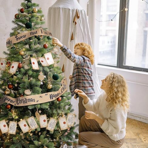 2 Set 62''x 4'' Christmas Tree Burlap Ribbon Garland, Wizard Burlap Ribbon Tree Decoration with 2 String Letter Cards, Xmas Rustic Burlaps Ribbons Decor for Christmas Hanging Home DIY Craft in Kuwait