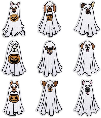 Janinka 9 Pcs Dog Ghost Embroidery Patches for Halloween 4 Inch Spooky Dog Ghost with Pumpkin Iron on Patch for Clothing Shoes Backpacks Hats Jeans Halloween Holiday Decorations in Saudi Arabia