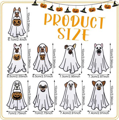 Janinka 9 Pcs Dog Ghost Embroidery Patches for Halloween 4 Inch Spooky Dog Ghost with Pumpkin Iron on Patch for Clothing Shoes Backpacks Hats Jeans Halloween Holiday Decorations in Saudi Arabia