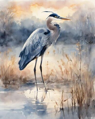 Fukvhil DIY DIY Paint Paint Paint by Number for Bealder Beginner Blue Heron Winter Snow Scene DIY Canvas paint in Kuwait