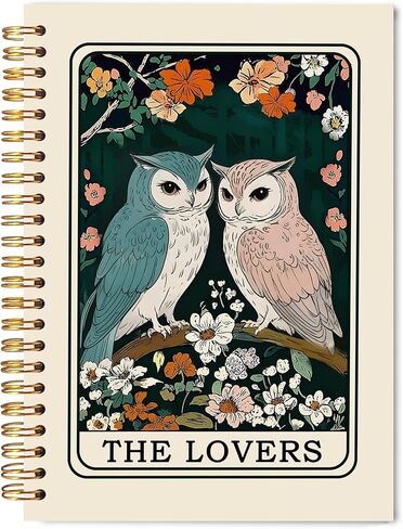 Welshower Owl Witchy Spiral Notebook Journal, Owl Lover Gifts Journal for Women, Witchy the Lovers Tarot Card Floral Owls Notebook, 5.5x8.3 Inch in Saudi Arabia