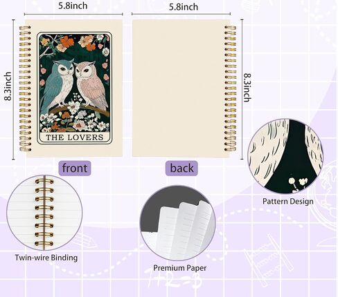 Welshower Owl Witchy Spiral Notebook Journal, Owl Lover Gifts Journal for Women, Witchy the Lovers Tarot Card Floral Owls Notebook, 5.5x8.3 Inch in Saudi Arabia