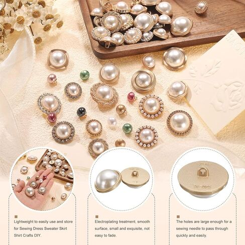 HARFINGTON 5pcs 24L Pearl Gold Metal Sewing Buttons 15mm 5/8" Round Women Coat Buttons with Plastic Shank Replacement DIY Button for Sewing Clothing Sweater Decoration Craft, #1 in Saudi Arabia