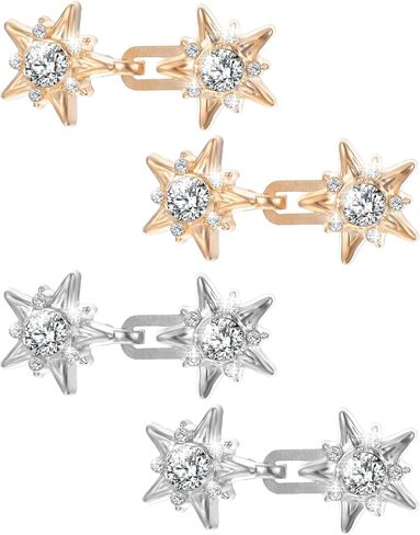 4 Pairs Adjustable Waist Tightener Buttons, Women Pant Waist Tighteners No Sew Detachable Star Rhinestone Clip Buckles Metal Star Brooch for Jeans Pants Skirts in Saudi Arabia