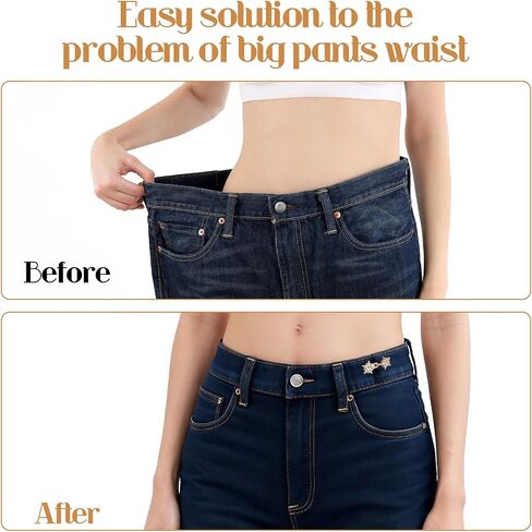 4 Pairs Adjustable Waist Tightener Buttons, Women Pant Waist Tighteners No Sew Detachable Star Rhinestone Clip Buckles Metal Star Brooch for Jeans Pants Skirts in Saudi Arabia