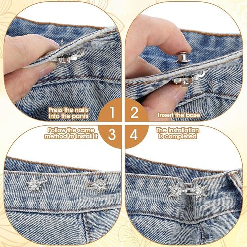 4 Pairs Adjustable Waist Tightener Buttons, Women Pant Waist Tighteners No Sew Detachable Star Rhinestone Clip Buckles Metal Star Brooch for Jeans Pants Skirts in Saudi Arabia