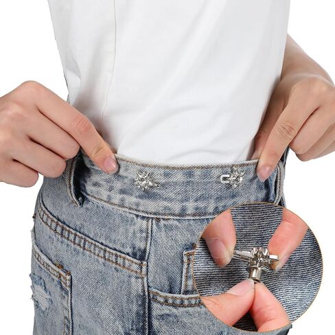 4 Pairs Adjustable Waist Tightener Buttons, Women Pant Waist Tighteners No Sew Detachable Star Rhinestone Clip Buckles Metal Star Brooch for Jeans Pants Skirts in Saudi Arabia