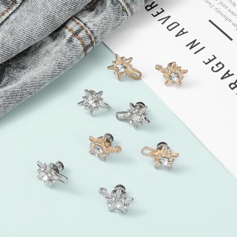 4 Pairs Adjustable Waist Tightener Buttons, Women Pant Waist Tighteners No Sew Detachable Star Rhinestone Clip Buckles Metal Star Brooch for Jeans Pants Skirts in Saudi Arabia