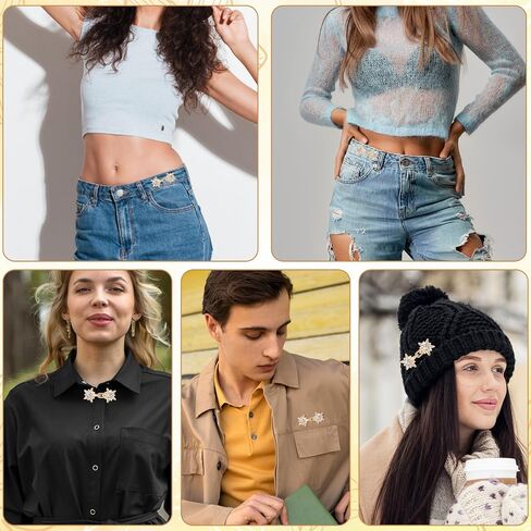 4 Pairs Adjustable Waist Tightener Buttons, Women Pant Waist Tighteners No Sew Detachable Star Rhinestone Clip Buckles Metal Star Brooch for Jeans Pants Skirts in Saudi Arabia