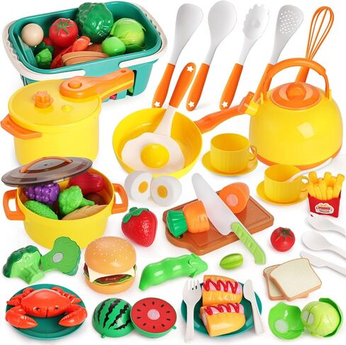 Lovestown 59pcs Pray Play Play Food Sterbler و Yellow Toys Pots and Pans for Kids with Starching Kitchen Toys for Girls Boys Birth in Saudi Arabia
