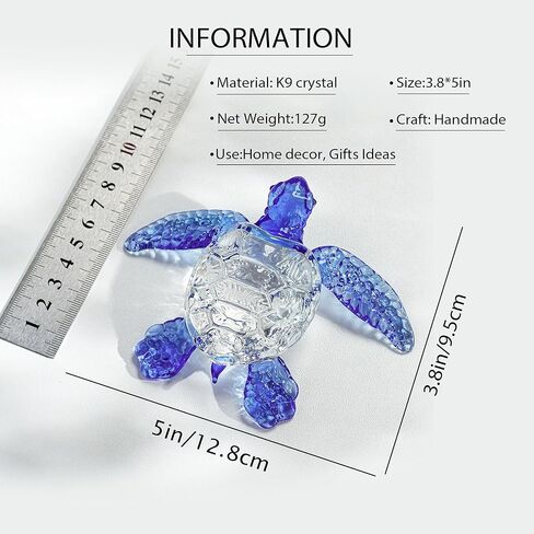 HDCRYSTALGIFTS 5inch Crystal Sea Turtle Decor Figurine Collectible Colorful Sea Turtles Statue Blown Art Glass Animals Sculpture Home Decor Paperweight,Gifts for Women in Kuwait