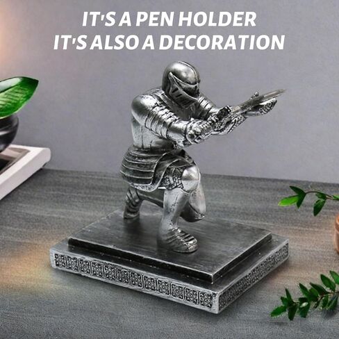 Knight Pen Holder for Desk - Resin Medieval Knight Statue with Magnetic Sword, Unique Desk Pen Holder and Decorative Gift for Office or Home (3.7*5.3*6.3in) in Saudi Arabia