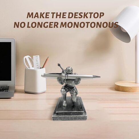 Knight Pen Holder for Desk - Resin Medieval Knight Statue with Magnetic Sword, Unique Desk Pen Holder and Decorative Gift for Office or Home (3.7*5.3*6.3in) in Saudi Arabia
