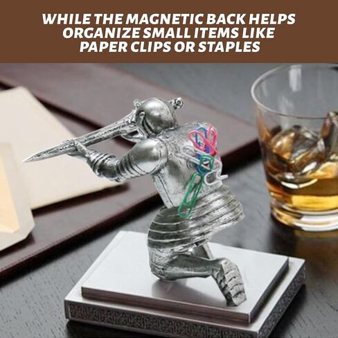 Knight Pen Holder for Desk - Resin Medieval Knight Statue with Magnetic Sword, Unique Desk Pen Holder and Decorative Gift for Office or Home (3.7*5.3*6.3in) in Saudi Arabia
