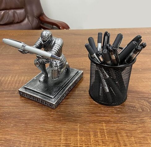 Knight Pen Holder for Desk - Resin Medieval Knight Statue with Magnetic Sword, Unique Desk Pen Holder and Decorative Gift for Office or Home (3.7*5.3*6.3in) in Saudi Arabia