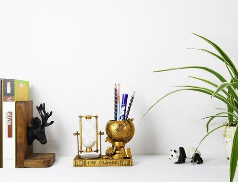 Globe-Themed Pencil Holder with Hourglass, Resin Desktop Organizer for Office & Study, Pen Holder with Sand Timer, Classic Globe Addition Scissors Storage, Artistic Gift for Travel Lovers in Saudi Arabia