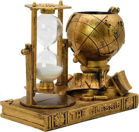 Globe-Themed Pencil Holder with Hourglass, Resin Desktop Organizer for Office & Study, Pen Holder with Sand Timer, Classic Globe Addition Scissors Storage, Artistic Gift for Travel Lovers in Saudi Arabia