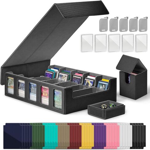 Trading Card Storage Box with Commander Display, 5-Row 3900+ Card Deck Case with Magnetic Removable Lid, Portable Card Holder, 5 Toploaders, 48 Dividers & Dice Tray for MTG, TCG, Sports Cards in Saudi Arabia