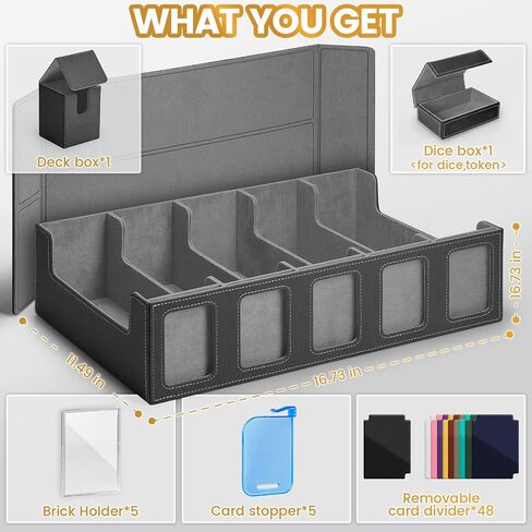 Trading Card Storage Box with Commander Display, 5-Row 3900+ Card Deck Case with Magnetic Removable Lid, Portable Card Holder, 5 Toploaders, 48 Dividers & Dice Tray for MTG, TCG, Sports Cards in Saudi Arabia