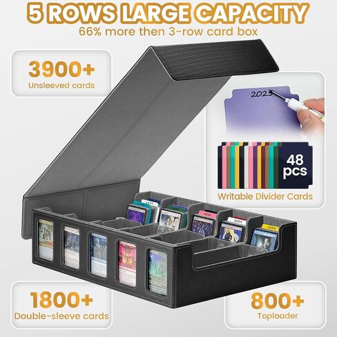 Trading Card Storage Box with Commander Display, 5-Row 3900+ Card Deck Case with Magnetic Removable Lid, Portable Card Holder, 5 Toploaders, 48 Dividers & Dice Tray for MTG, TCG, Sports Cards in Saudi Arabia