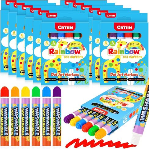 Crtiin 72 Pack Dot Markers Bulk, 6 Colors 12 Boxes Washable Dot Paint Markers for Kids Bingo Daubers Supplies Ideal for Activity Craft Kits Coloring Supplies Class Gift Art Party Favors in Saudi Arabia
