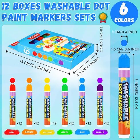 Crtiin 72 Pack Dot Markers Bulk, 6 Colors 12 Boxes Washable Dot Paint Markers for Kids Bingo Daubers Supplies Ideal for Activity Craft Kits Coloring Supplies Class Gift Art Party Favors in Saudi Arabia