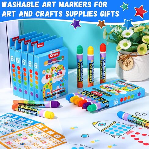 Crtiin 72 Pack Dot Markers Bulk, 6 Colors 12 Boxes Washable Dot Paint Markers for Kids Bingo Daubers Supplies Ideal for Activity Craft Kits Coloring Supplies Class Gift Art Party Favors in Saudi Arabia