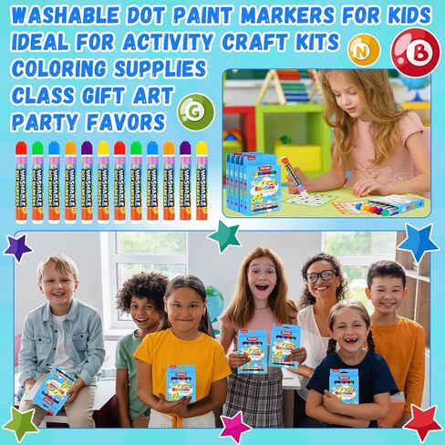 Crtiin 72 Pack Dot Markers Bulk, 6 Colors 12 Boxes Washable Dot Paint Markers for Kids Bingo Daubers Supplies Ideal for Activity Craft Kits Coloring Supplies Class Gift Art Party Favors in Saudi Arabia