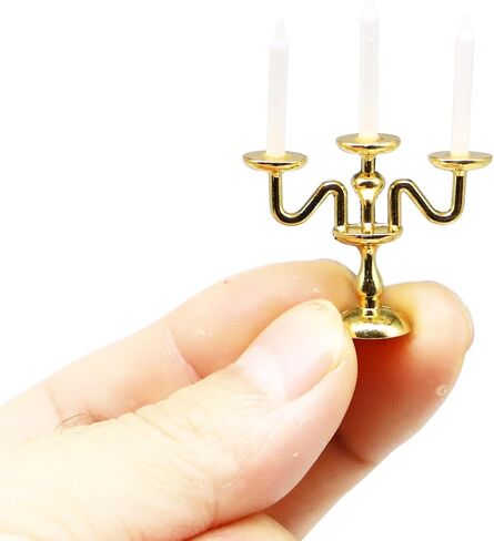 Dollhouse Candlesticks, Miniature Metal Candelabra, 1:12 Dining Candle Holder with 3 Candles, for Dollhouse Miniature Kitchen, Fairy Garden, Diorama (1PCS) (Silver) in Saudi Arabia