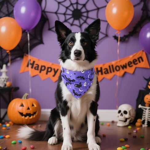 Hoyuwak 2 PCS Halloween Dog Bandanas Purple Ghost Bat Triangle Accves for Small Medium Dog Halloween in Saudi Arabia