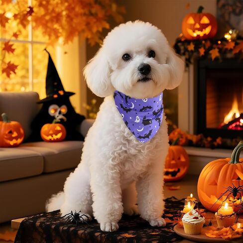 Hoyuwak 2 PCS Halloween Dog Bandanas Purple Ghost Bat Triangle Accves for Small Medium Dog Halloween in Saudi Arabia