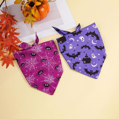 Hoyuwak 2 PCS Halloween Dog Bandanas Purple Ghost Bat Triangle Accves for Small Medium Dog Halloween in Saudi Arabia