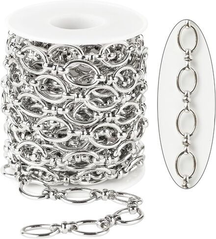 KYUNHOO 16.4FT Metal Jewelry Chain Silver Oval Circle Chain for Jewelry Making Solid Iron Rolo Chains Women and Men Hip-pop Chain DIY Jewelry Making Supplies in Saudi Arabia