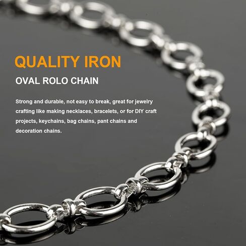 KYUNHOO 16.4FT Metal Jewelry Chain Silver Oval Circle Chain for Jewelry Making Solid Iron Rolo Chains Women and Men Hip-pop Chain DIY Jewelry Making Supplies in Saudi Arabia